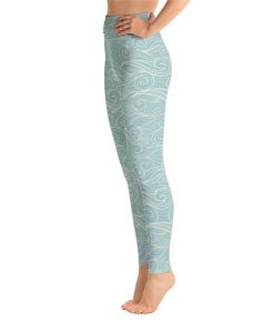 Ocean Waves Yoga Leggings Women, Pastel Blue High Waisted Tights Ocean Waves Yoga Leggings Women, Pastel Blue High Waisted Tights