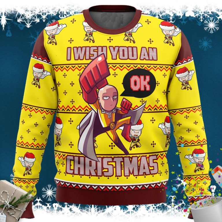 One Punch Saitama Ok Ugly Christmas Sweater