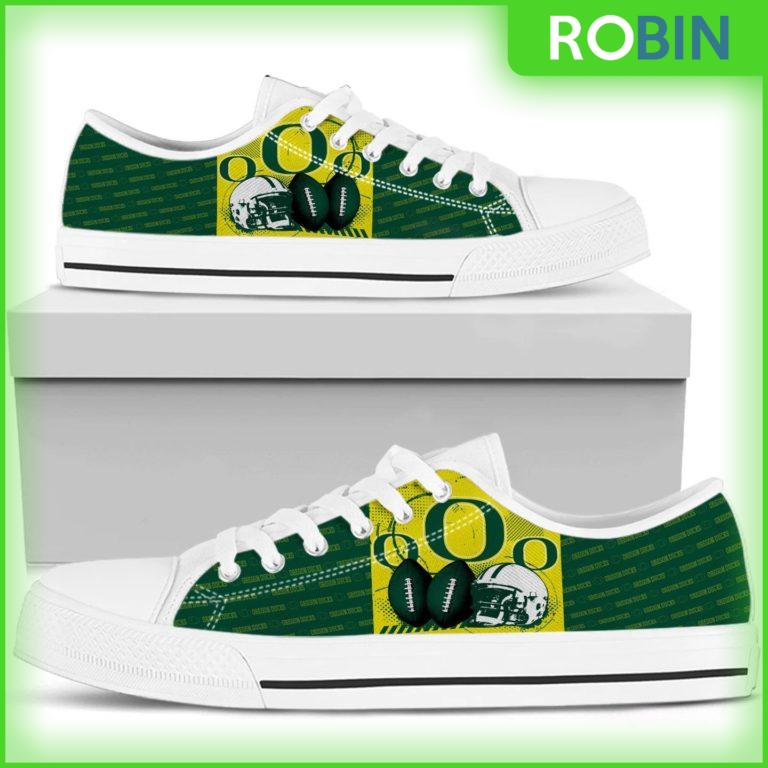 Oregon Ducks NCAA Football Helmet Low Top Canvas Shoes