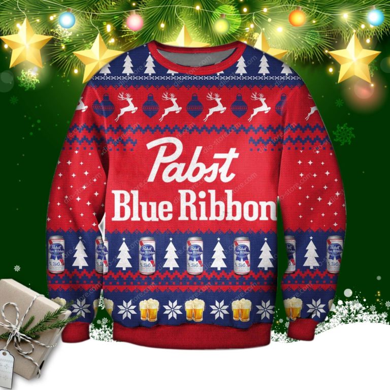 Pabst Blue Ribbon Beer Christmas Ugly Sweatshirt