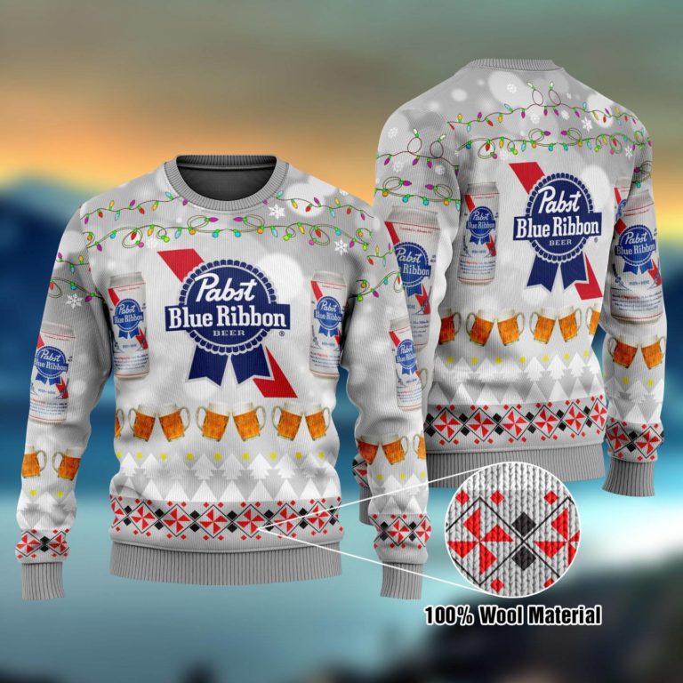 Pabst Blue Ribbon Beer Ugly Christmas Sweater