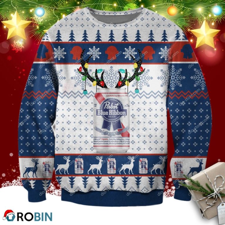 Pabst Blue Ribbon Beer Ugly Christmas Sweatshirt, Sweater 1