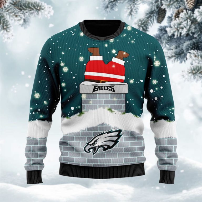 Personalized Philadelphia Eagles Football Santa Claus 3D Ugly Christmas Sweater