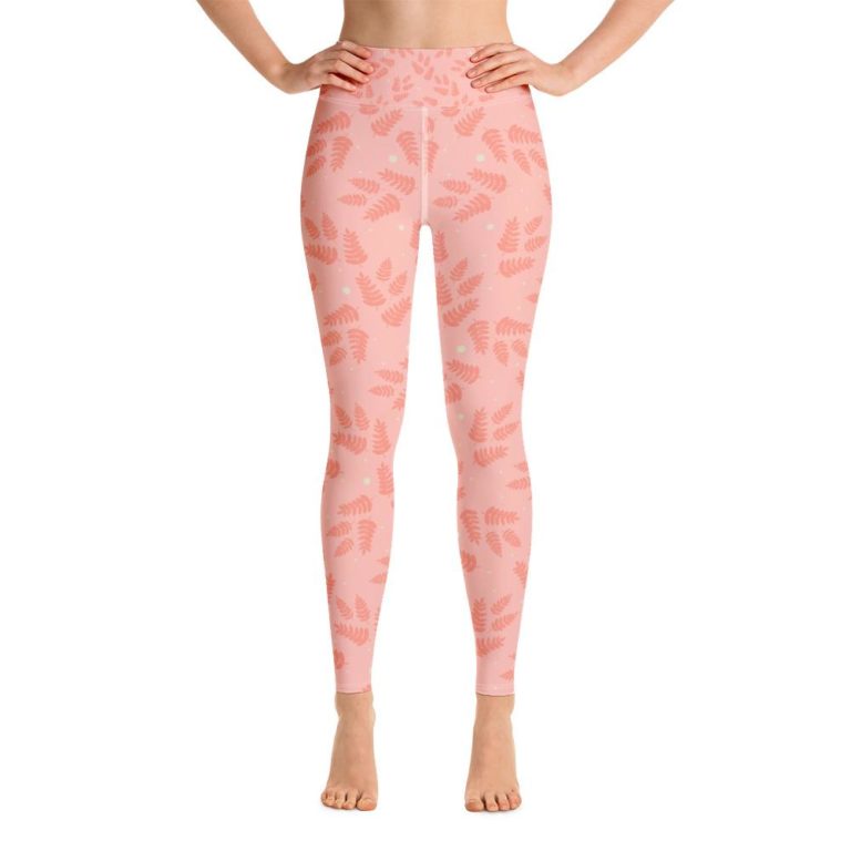 Pink Leaves Yoga High Waisted Leggings