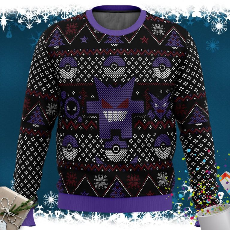 Pokemon Ghosts Gengar Ghastly Haunter Ugly Christmas Sweater