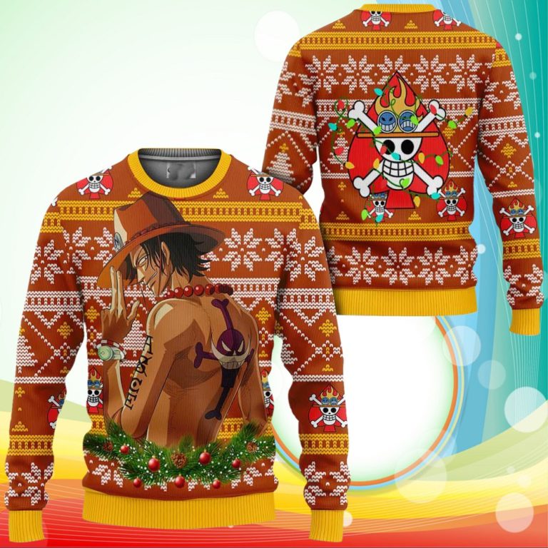 Portgas Ace Ugly Christmas Sweater One Piece Anime Xmas Gifts