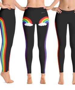 Rainbow Leggings, Cloud Colorful Side Striped High Waisted Leggings Rainbow Leggings, Cloud Colorful Side Striped High Waisted Leggings