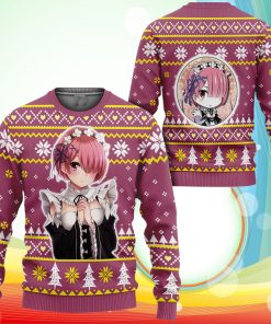Re Zero Ram Ugly Christmas Sweater Anime Xmas Gifts Re Zero Ram Ugly Christmas Sweater Anime Xmas Gifts