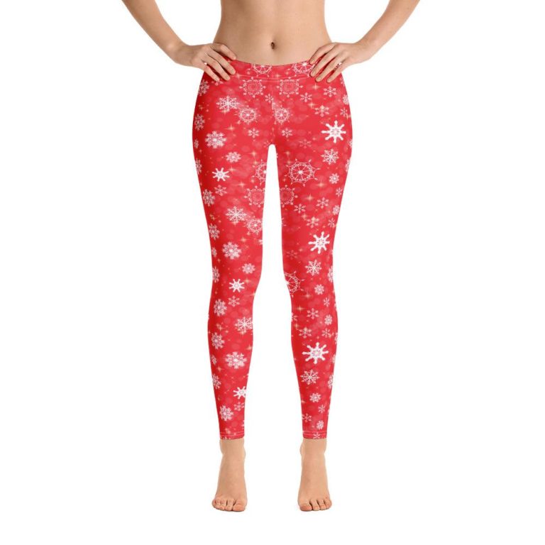 Red Christmas Leggings, Snowflakes Xmas Winter Printed Holidays Workout Yoga Pants Leggings Gift_72411161