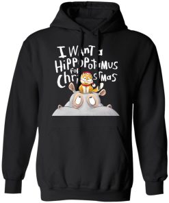 I Want A Hippopotenuse For Christmas Shirt Funny Hippopotamus and Cat Xmas Gift