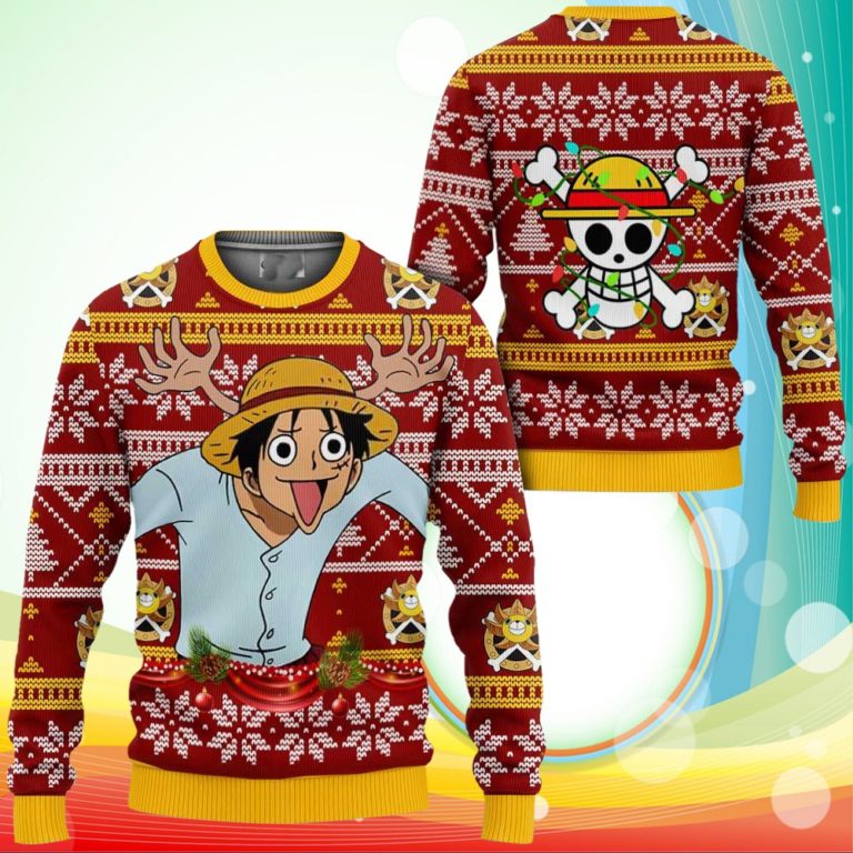 Reindeer Luffy Ugly Christmas Sweater One Piece Anime Xmas Gifts