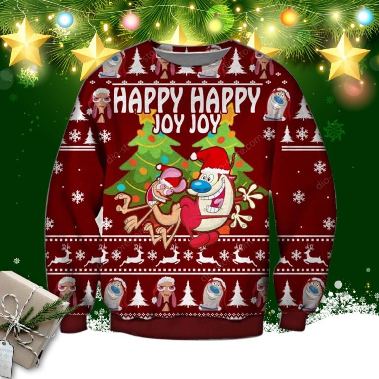 Ren And Stimpy Knitting Pattern 3d Print Ugly Christmas Sweater, Sweatshirt