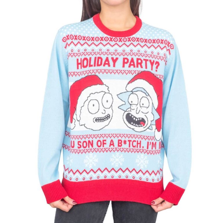 Rick And Morty Holiday Party Light Blue Ugly Christmas Sweater