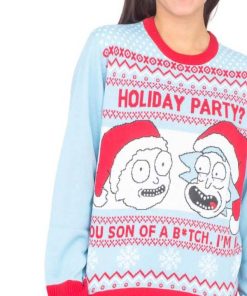 Rick And Morty Holiday Party Light Blue Ugly Christmas Sweater