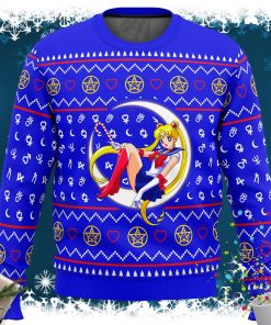 Sailor Moon Sitting on Moon Ugly Christmas Sweater