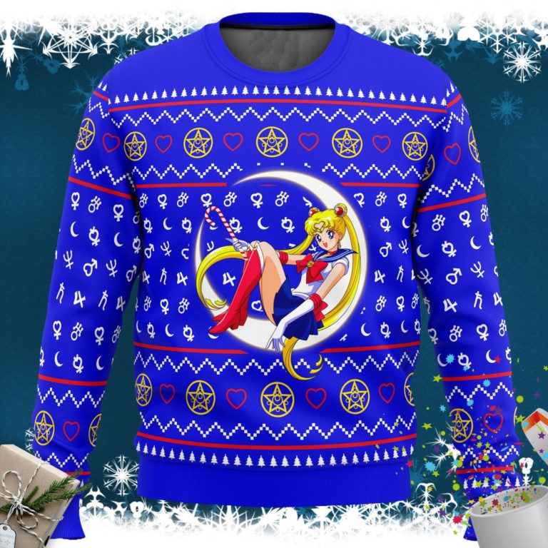 Sailor Moon Sitting on Moon Ugly Christmas Sweater