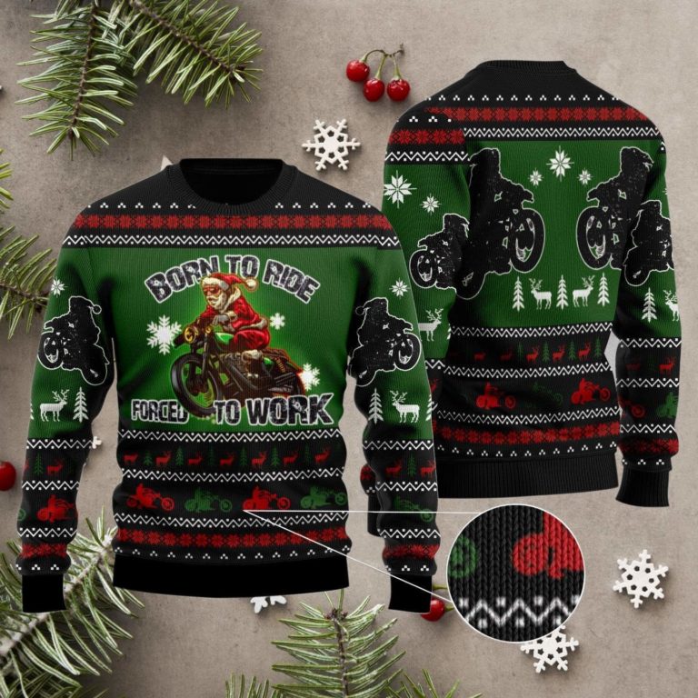 Santa Born To Ride Ugly Christmas Sweater