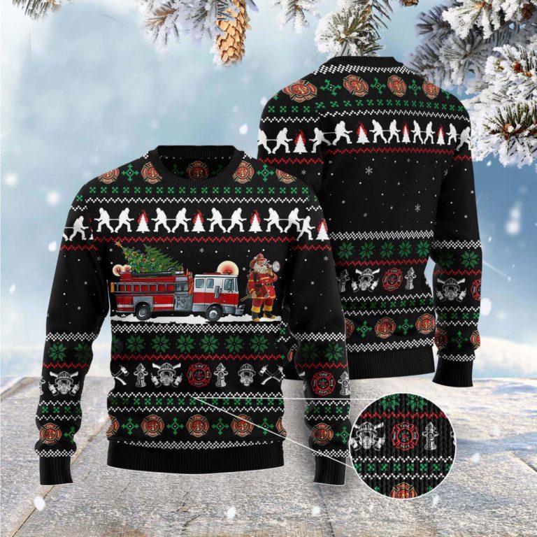 Santa Claus Firefighter Christmas Ugly Sweater