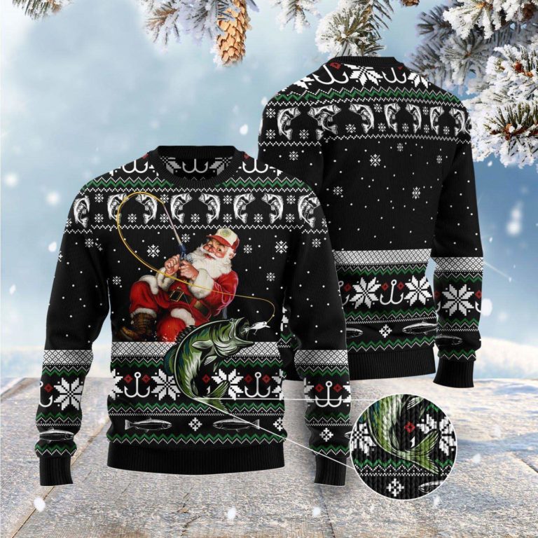 Santa Claus Fishing Ugly Christmas Sweater