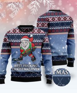 Santa Hockey Christmas Ugly Sweater