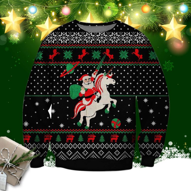Santa Unicorn 3d Print Ugly Christmas Sweater