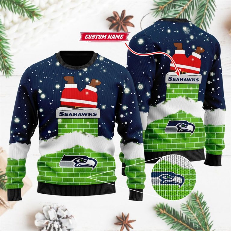 Seattle Seahawks NFL Football Santa Claus 3D Christmas Ugly Sweater