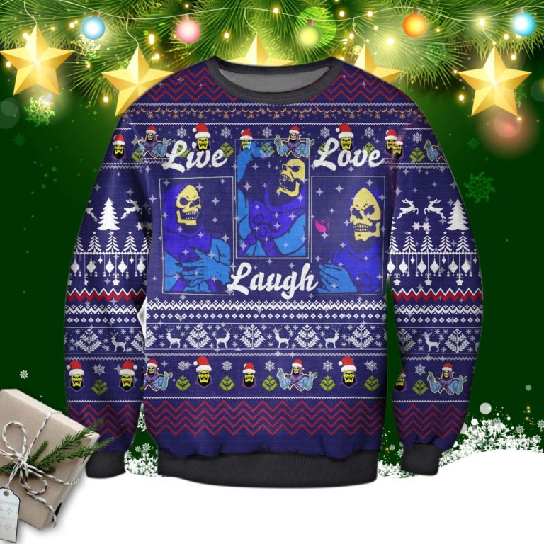 Skeletor Live Laugh Love Ugly Christmas Sweatshirt