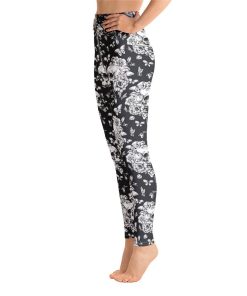 Skull Flowers Black and White High Waisted Leggings Skull Flowers Black and White High Waisted Leggings