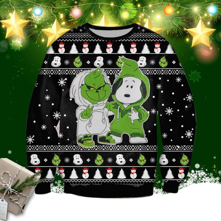 Snoopy And Grinch Ugly Christmas Sweatshirt