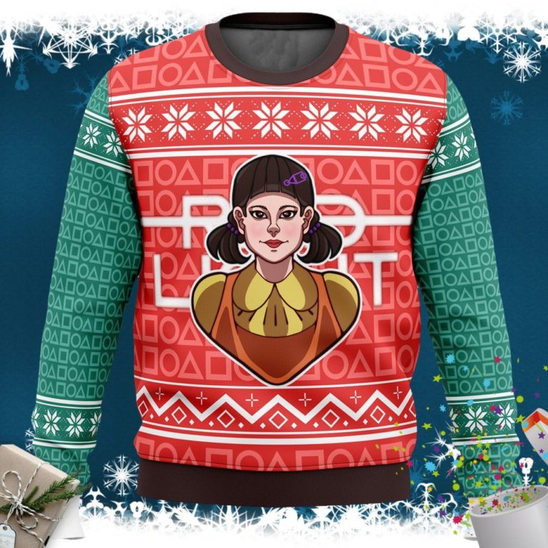 Squid Game Red Light Green Light Doll Ugly Christmas Sweater