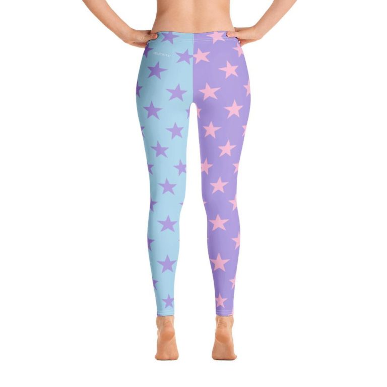 Star Color Block Pastel Purple Blue Pink High Waisted Leggings