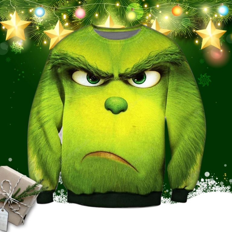 The Grinch Face 3d Print Ugly Christmas Sweater, Sweatshirt