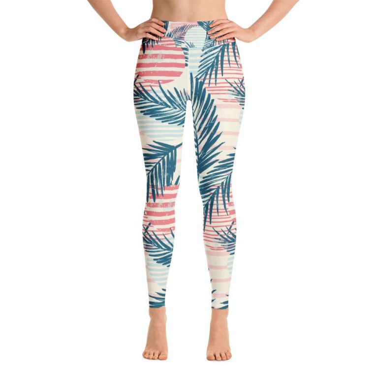 Tropical Palm Leaves High Waisted Leggings