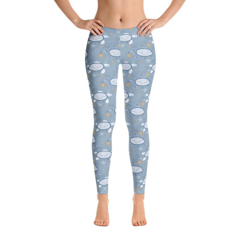 Turtle Leggings, Sea Turtle Pants Ocean High Waisted Leggings