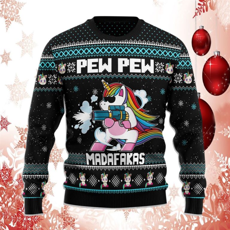 Unicorn Pew Pew Christmas Ugly Sweater