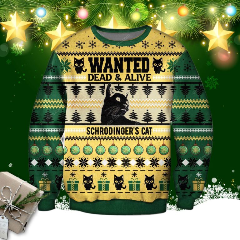 Wanted Dead & Alive Schrodinger’s Cat Ugly Christmas Sweater