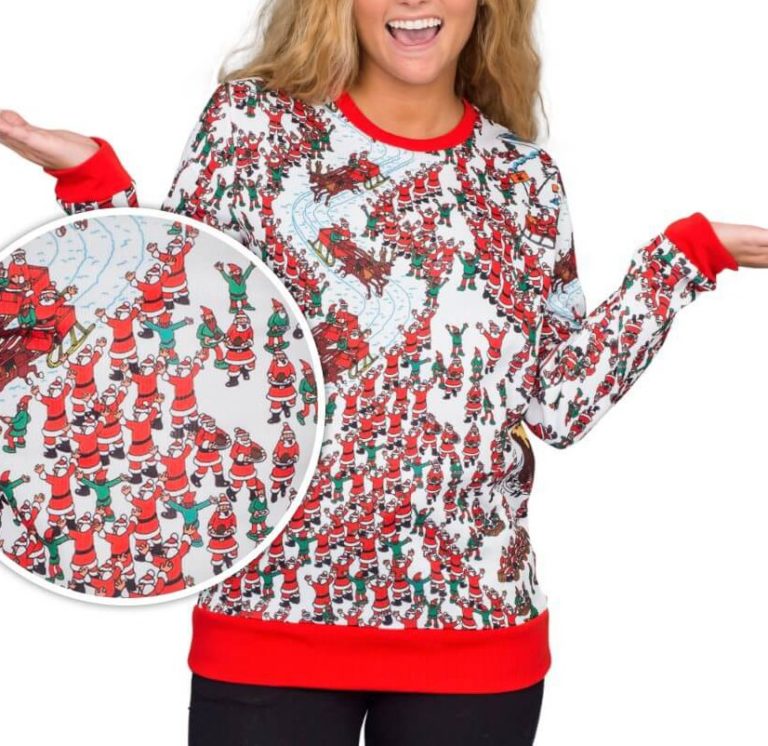 Where’s Waldo Santa Sleds Snow Mountain Ugly Christmas Sweater
