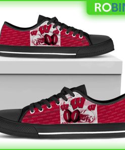 Wisconsin Badgers NCAA Football Helmet Low Top Canvas Shoes Wisconsin Badgers NCAA Football Helmet Low Top Canvas Shoes
