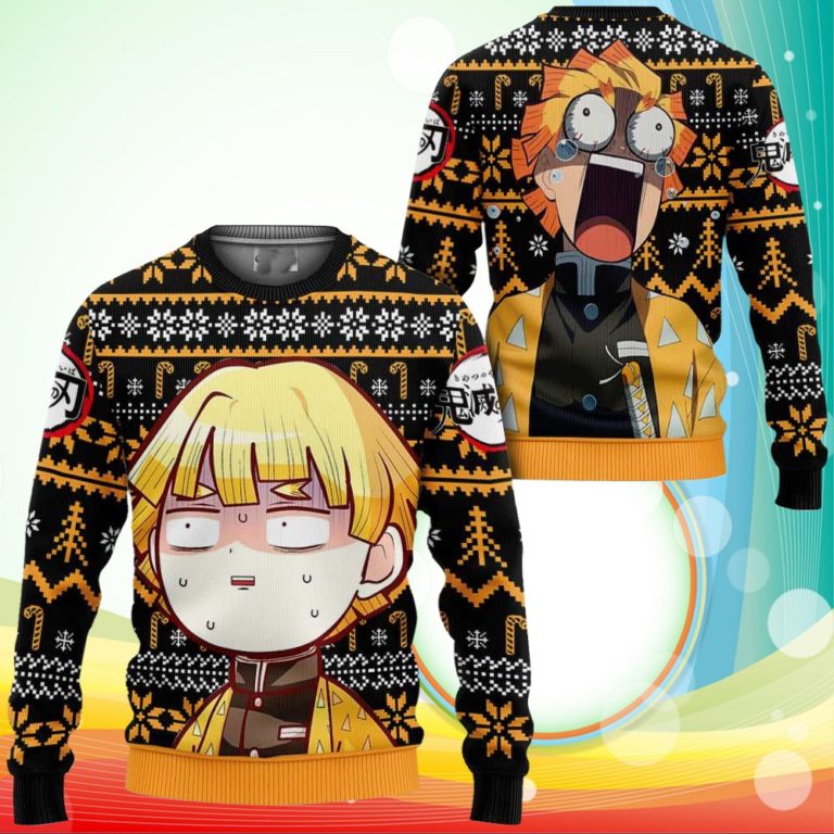 Zenitsu Ugly Christmas Sweater Anime Demon Slayer Xmas Gifts For Fan
