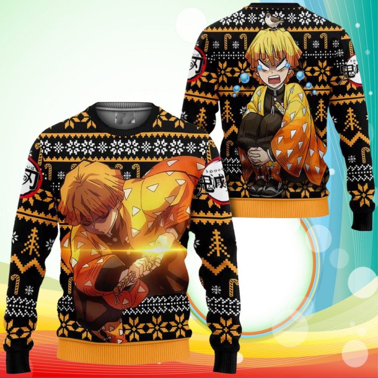 Zenitsu Ugly Christmas Sweater Anime Demon Slayer Xmas Gifts