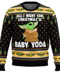 Baby Yoda All I Want Mandalorion Star Wars Premium Ugly Christmas Sweater