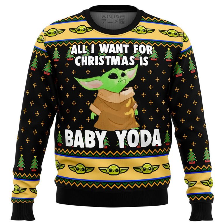 Baby Yoda All I Want Mandalorion Star Wars Premium Ugly Christmas Sweater