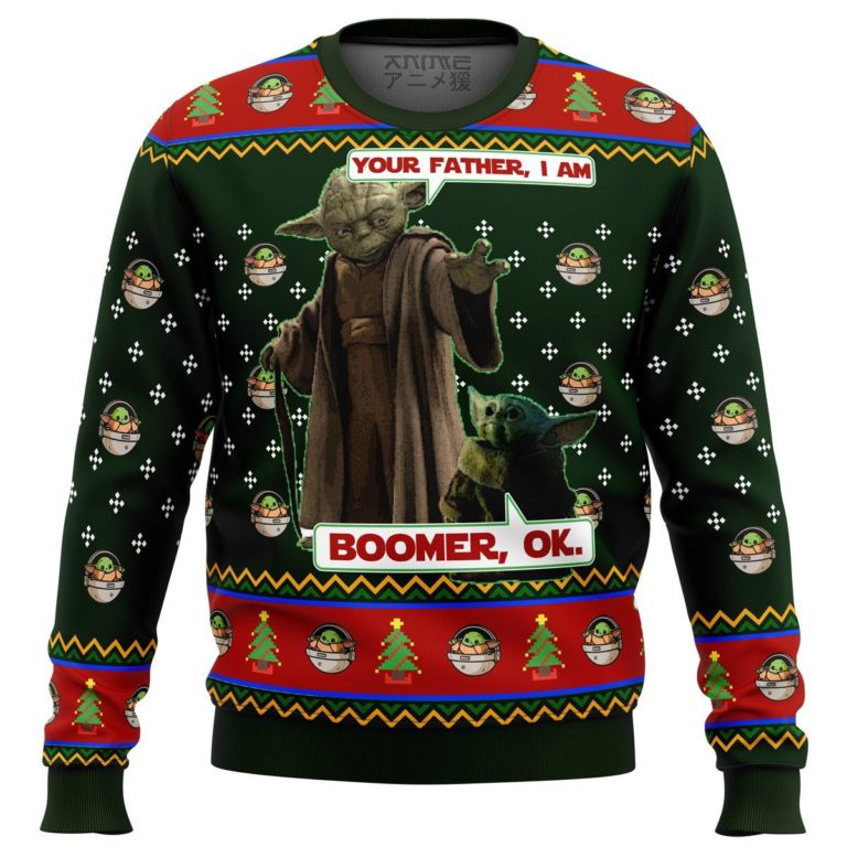 Baby Yoda Boomer Ok Mandalorion Star Wars Premium Ugly Christmas Sweater