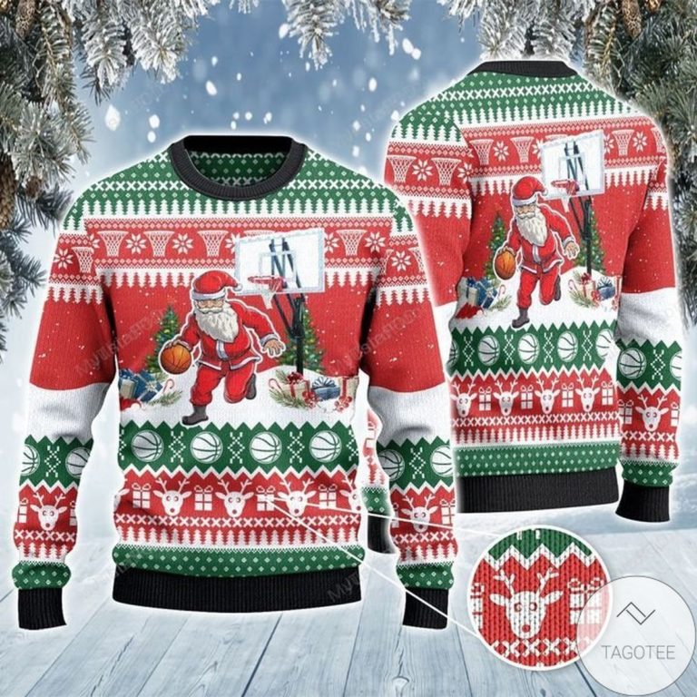 Basketball Santa Dribble Ugly Christmas Sweater