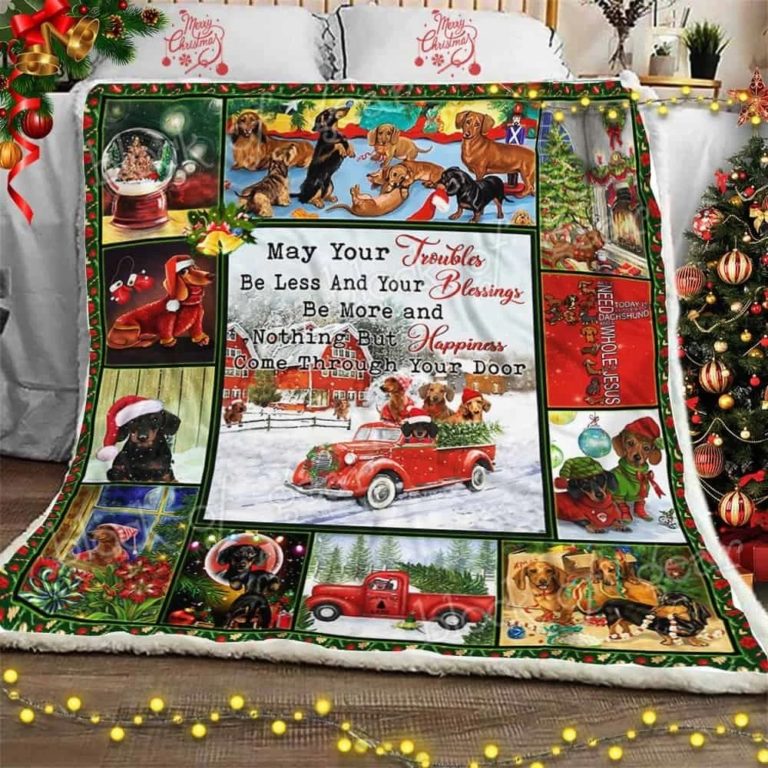 Christmas Dachshund Fleece Blanket