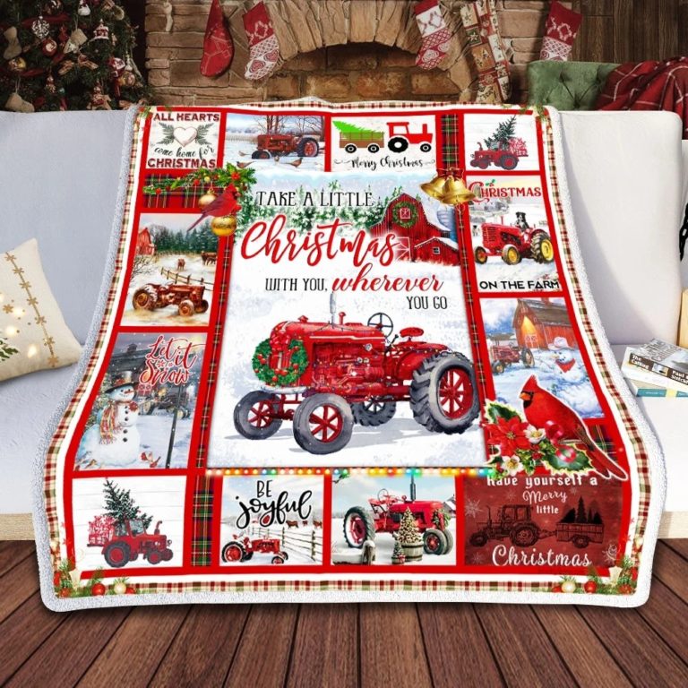 Christmas Red Tractor Fleece Blanket