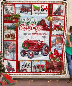 Christmas Red Tractor Fleece Blanket Christmas Red Tractor Fleece Blanket