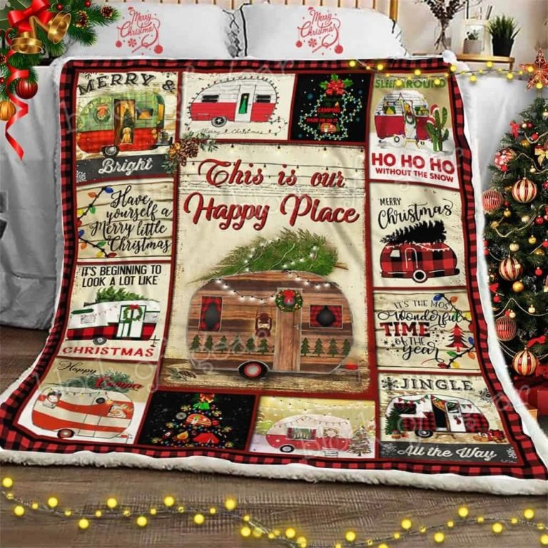 Christmas Vintage Camper Fleece Blanket