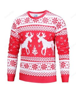Cool Christmas Deer Striped Pattern Icon Red Ugly Christmas Sweater