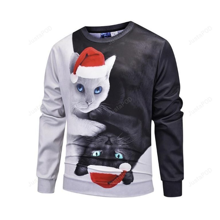 Cute Black And White Christmas Cat Icon Ugly Christmas Sweater